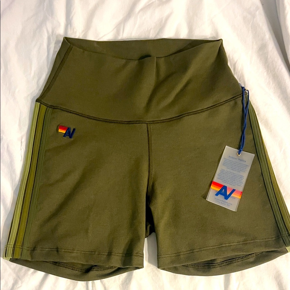 Aviator Nation NWT 5 Stripe 4in. High-rise biker short Army color